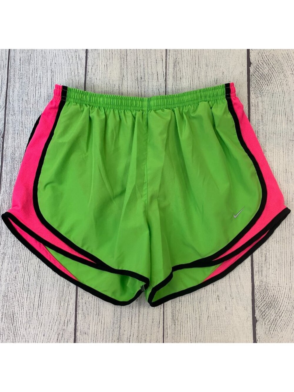 Nike Running Shorts sz L Neon Green Pink Inner Liner Inner Pocket Drifit Women's